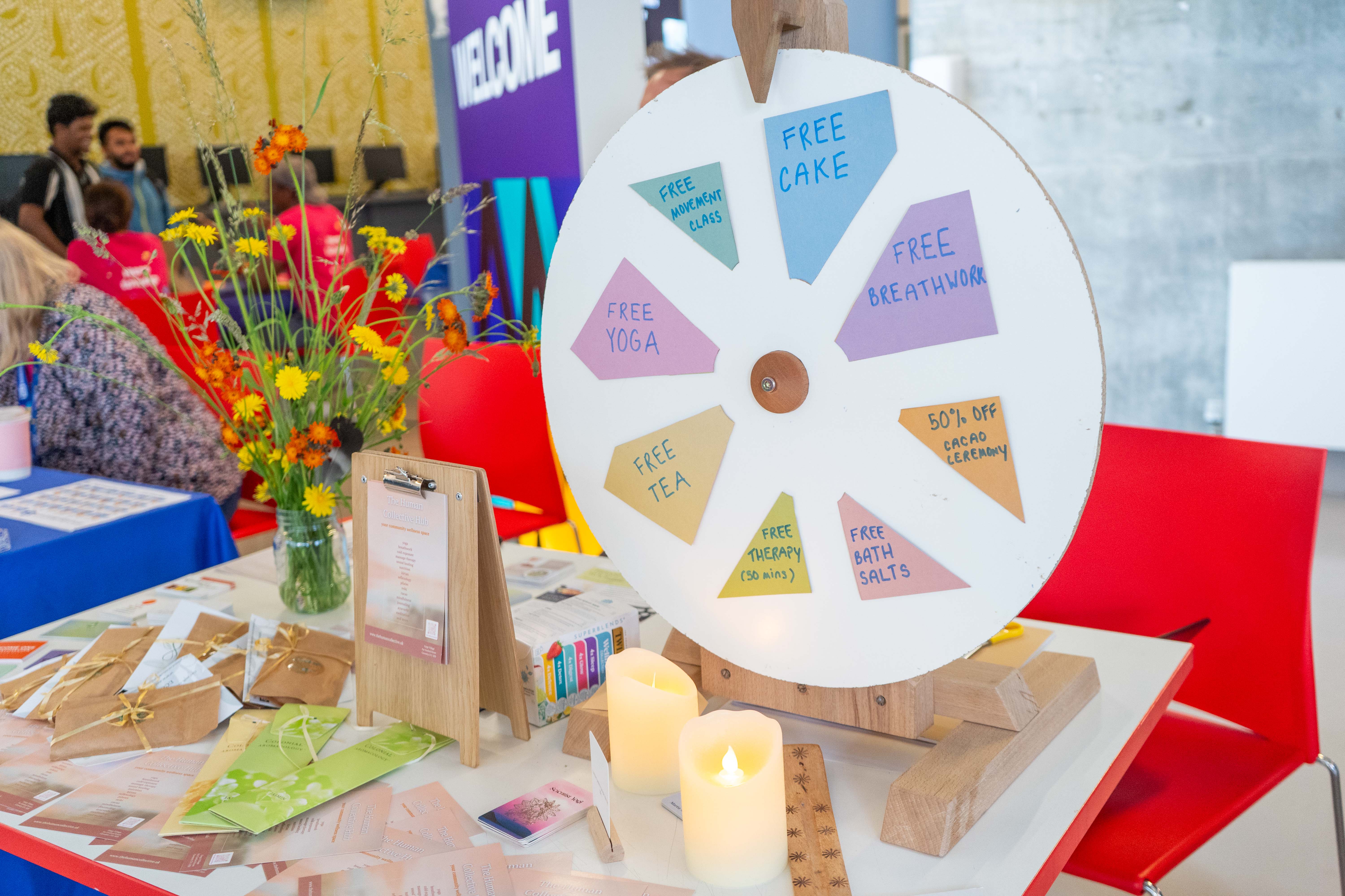 A spinnable wheel placed on a table.