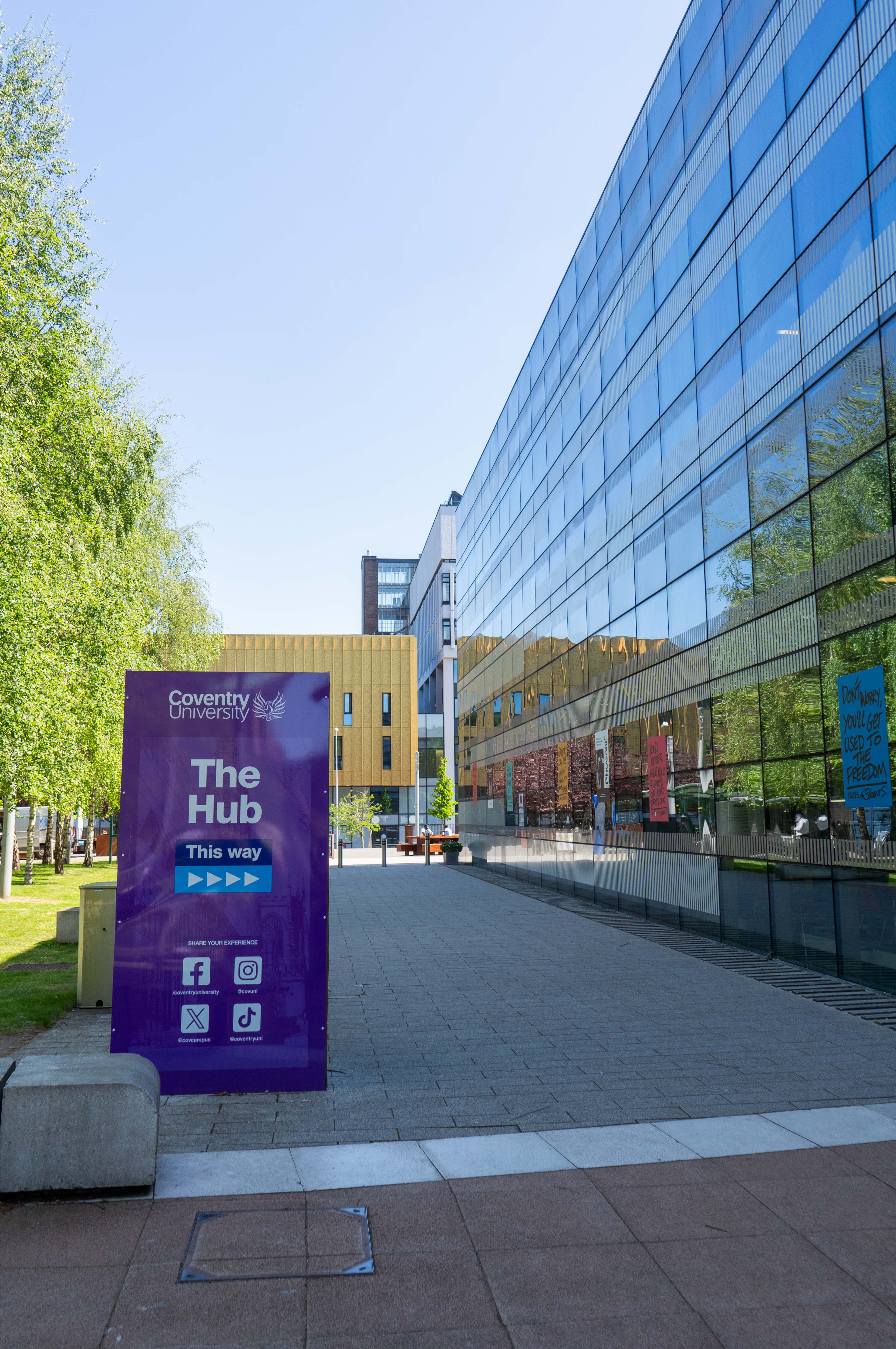 A view outside the Hub building.